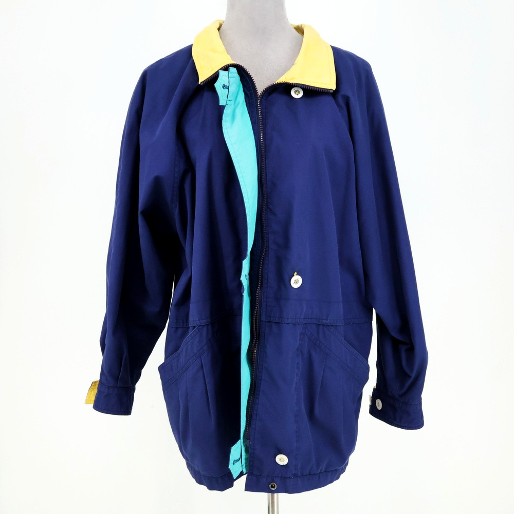 Braefair Sport Jacket Womens Medium Blue Full Zip Snaps Pockets Lined Vintage - Picture 2 of 16